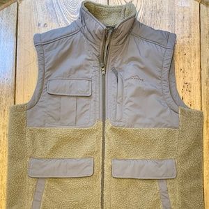 Eddie Bauer Men’s XL SHERPA FLEECE OUTDOOR Zip VEST: Gray & Olive • Machine Wash